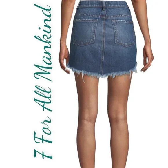 7 FOR ALL‎ MANKIND Raw Fringe Hem Denim Mini Skirt, Size 27 - Picture 10 of 10
